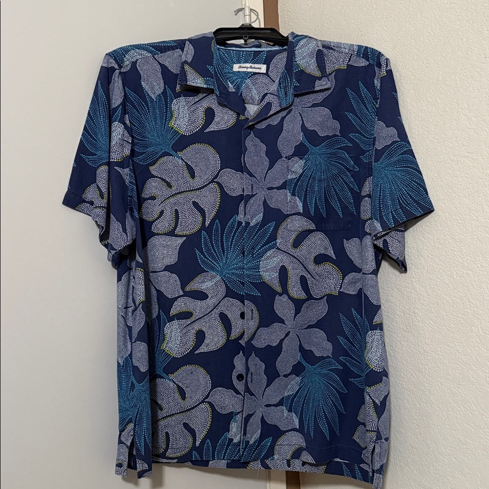 Tommy Bahama Navy and Teal Patterned Shirt